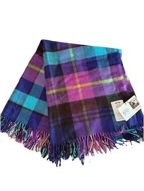 NEW Avoca Lambswool L/W Throw Blanket 56"x40" 5ft NWT Ireland Purple Blue Pink